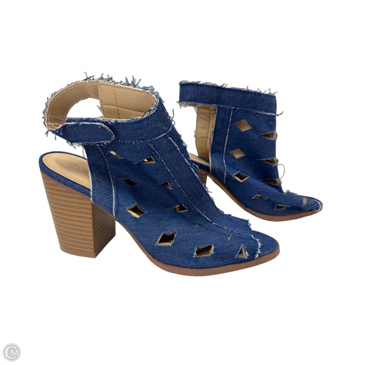Sandals Heels Block By Clothes Mentor In Blue Denim, Size: 9