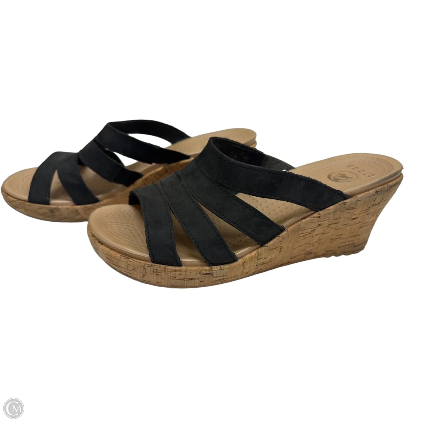 Sandals Heels Wedge By Crocs In Black, Size: 8