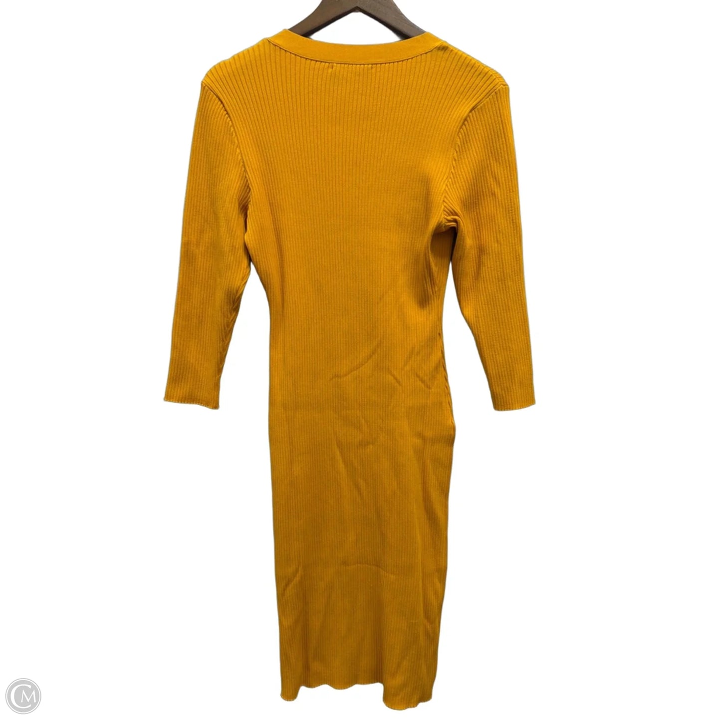 Dress Casual Midi By New York And Co In Yellow, Size: L
