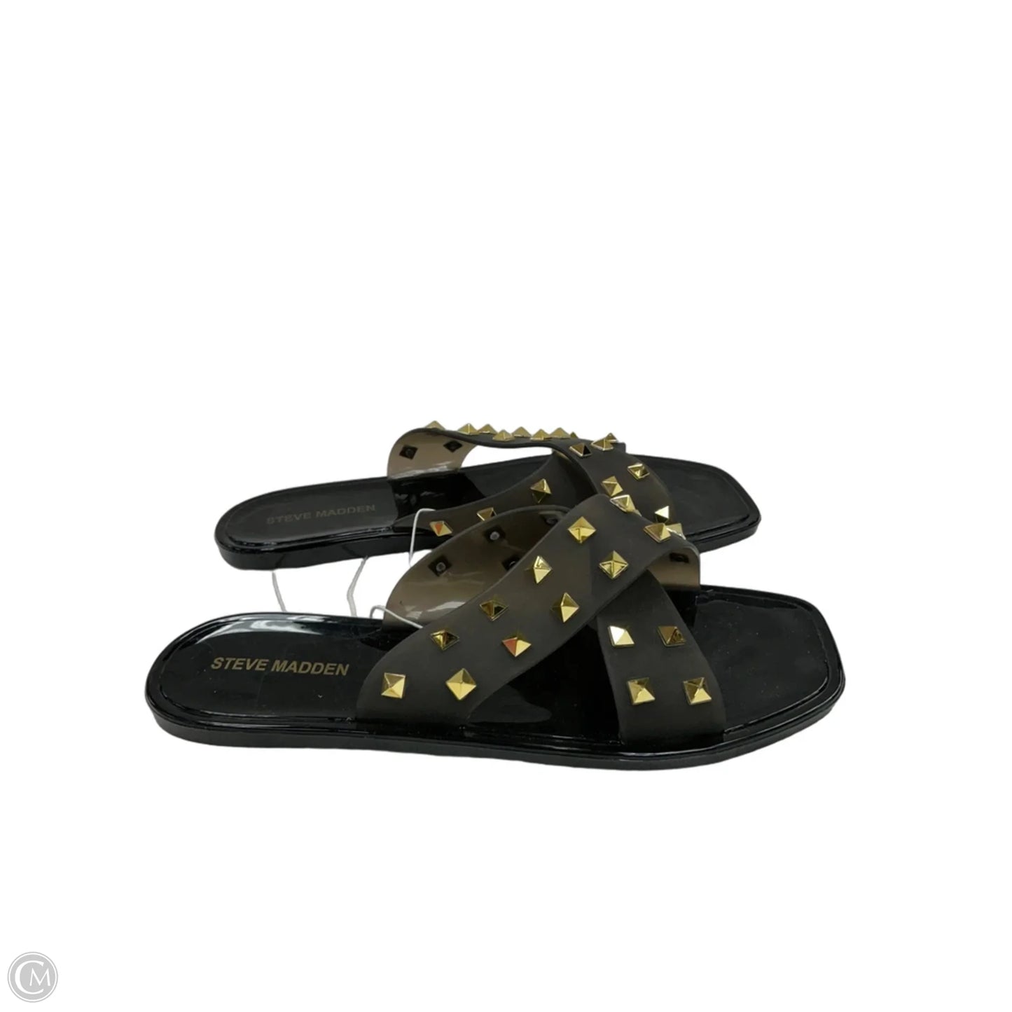 Sandals Flats By Steve Madden In Black & Gold, Size: 8