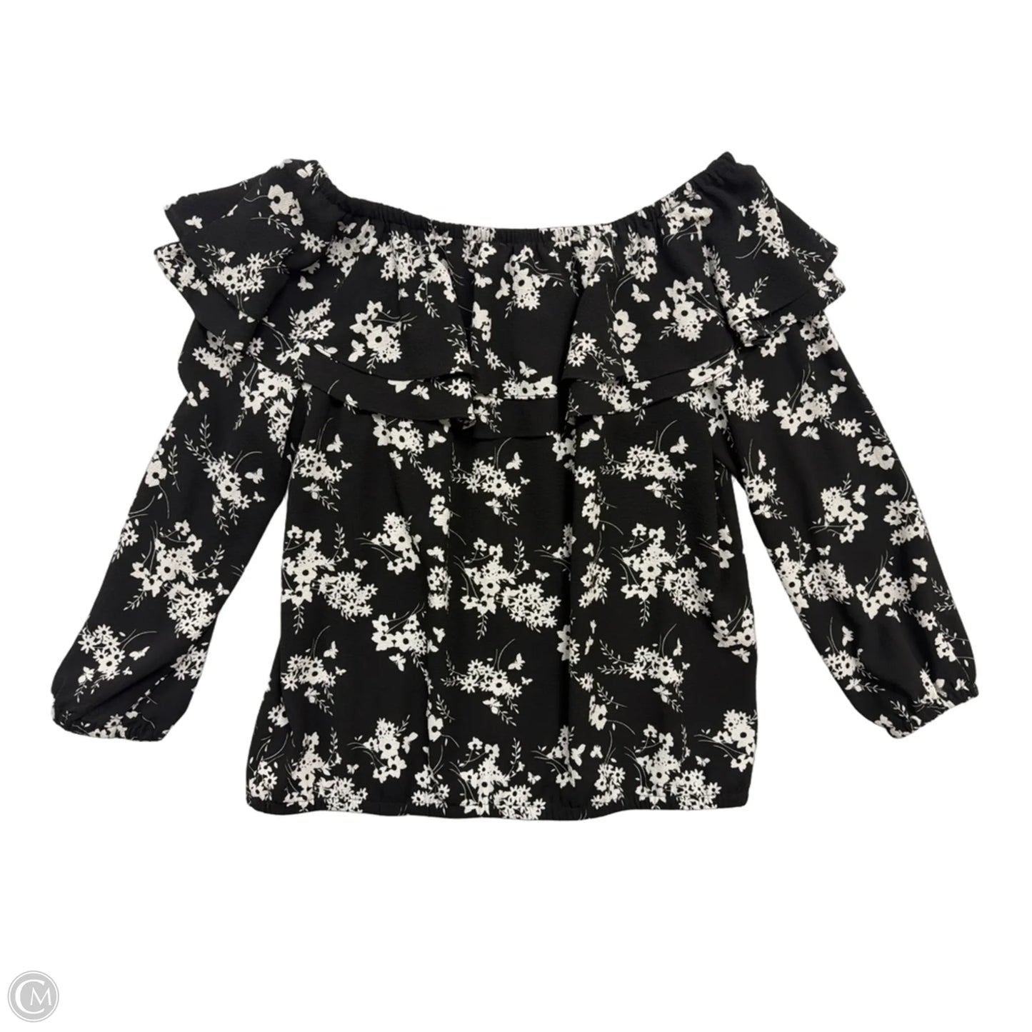 Top 3/4 Sleeve By Michael By Michael Kors In Black & White, Size: L