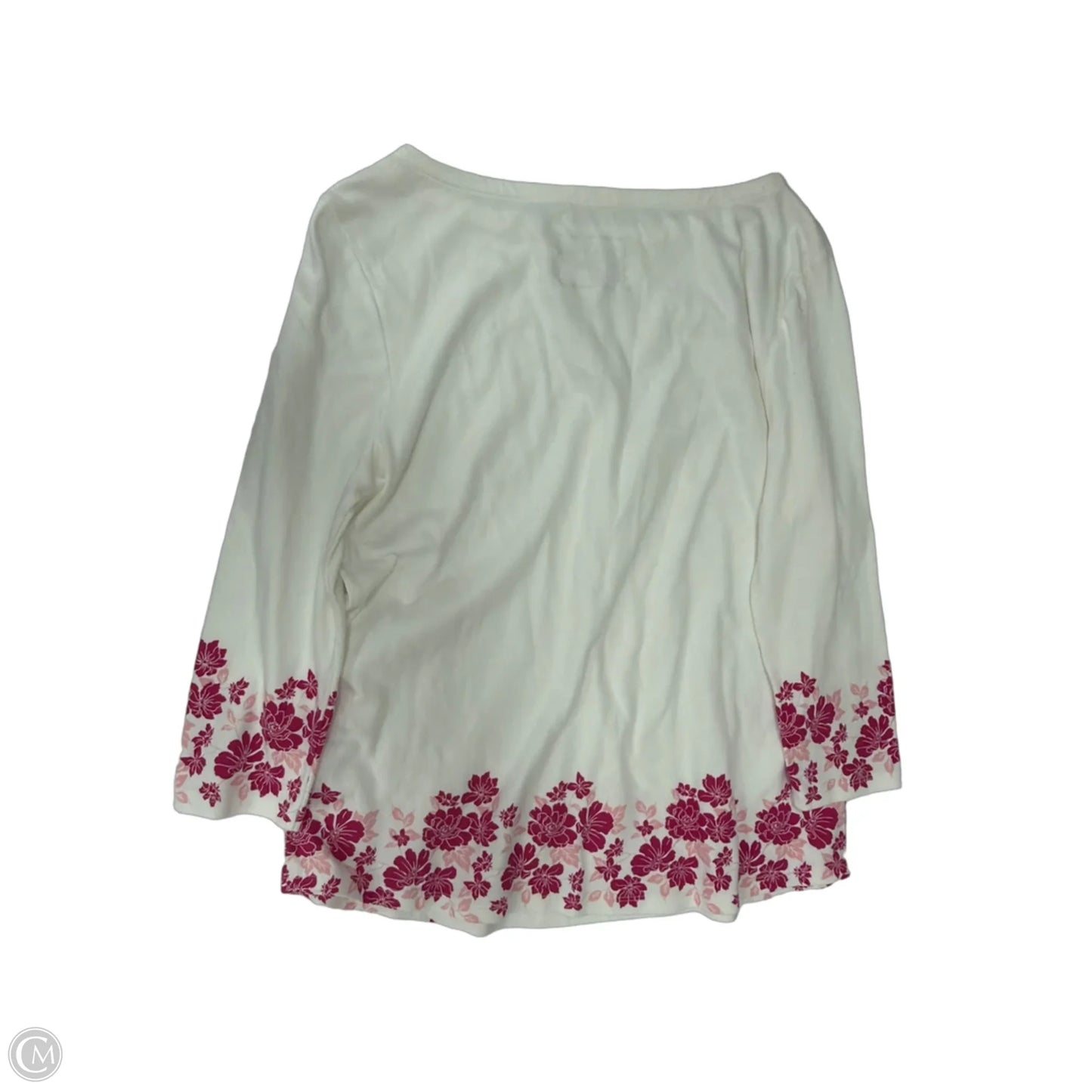Top 3/4 Sleeve By Charter Club In Pink & White, Size: L