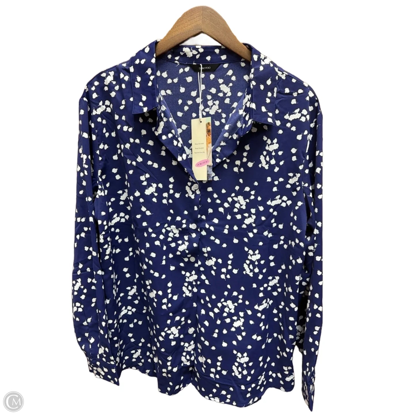 DOKOTOO Top Long Sleeve By Clothes Mentor In Blue & White, Size: Xl