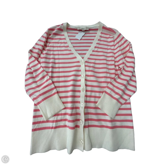 Cardigan By Loft In Striped Pattern, Size: L
