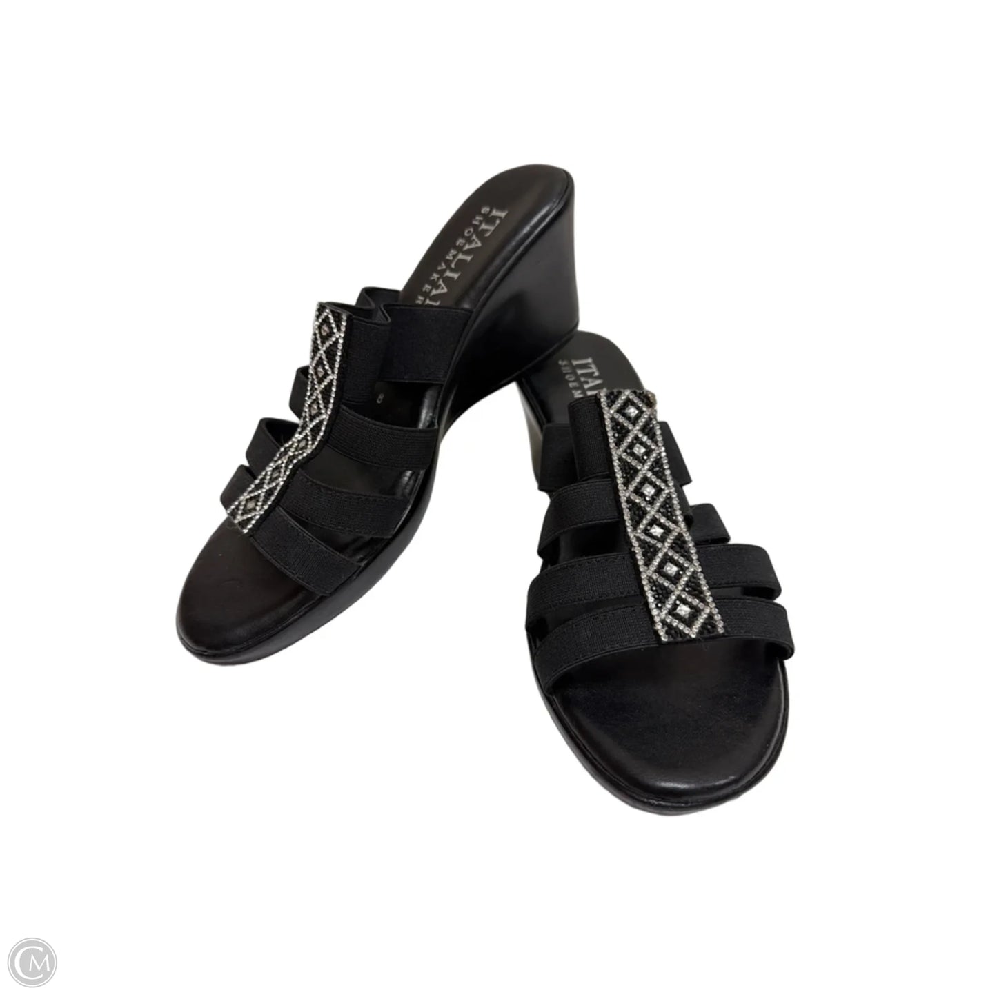 Sandals Heels Wedge By Italian Shoemakers In Black, Size: 8