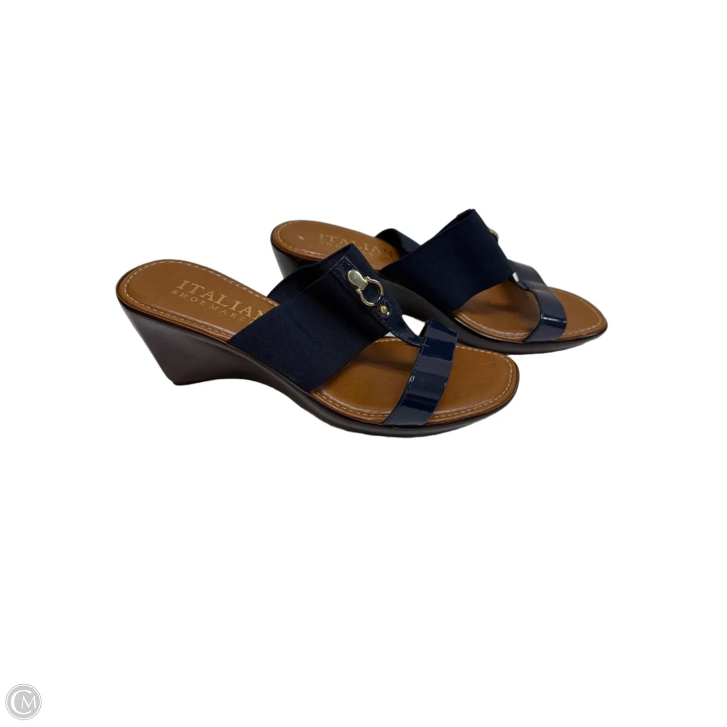 Sandals Heels Wedge By Italian Shoemakers In Blue, Size: 8