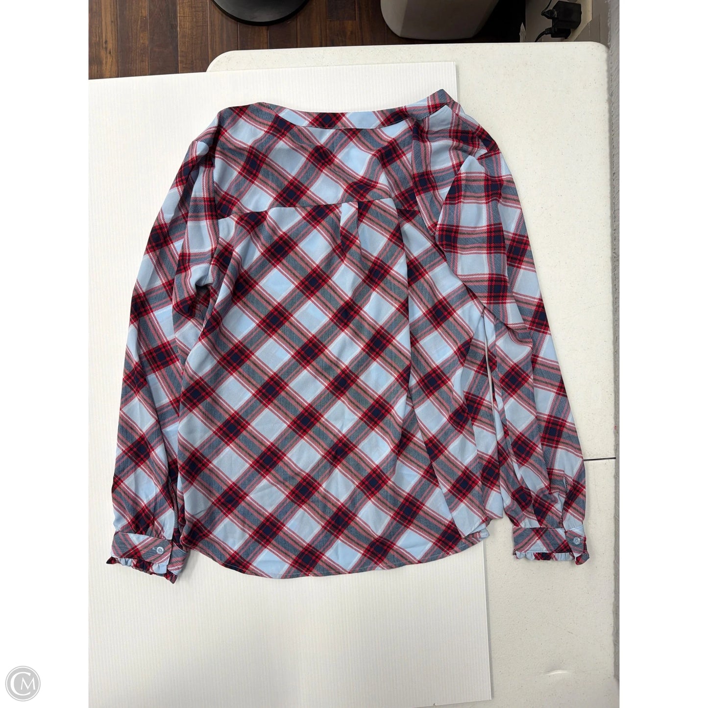 Top Long Sleeve By Elle In Plaid Pattern, Size: M