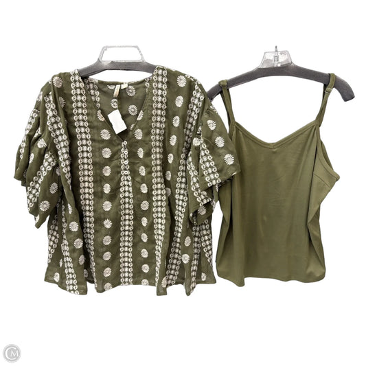 Top 2pc Short Sleeve By Cato In Green & White, Size: L