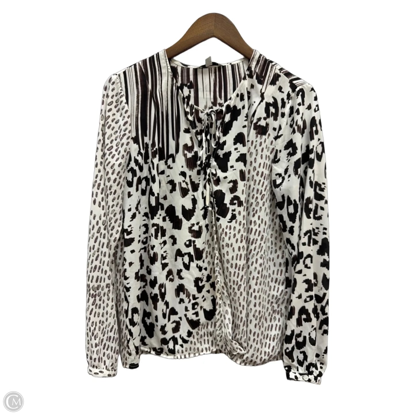 Top Long Sleeve By Cabi In Brown & White, Size: L