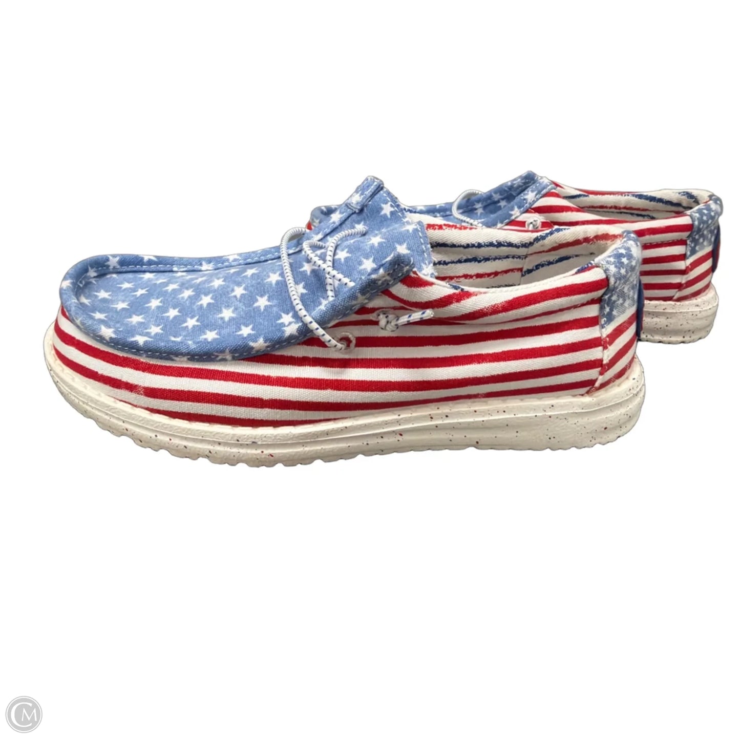 Shoes Flats By Hey Dude In Blue & Red & White, Size: 6