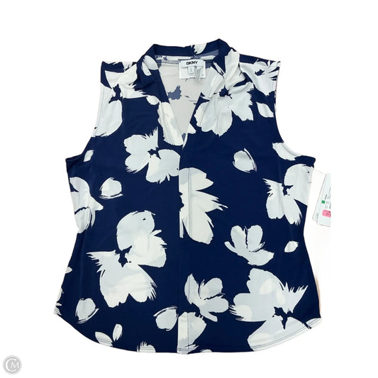 Top Sleeveless By Dkny In Blue & White, Size: L