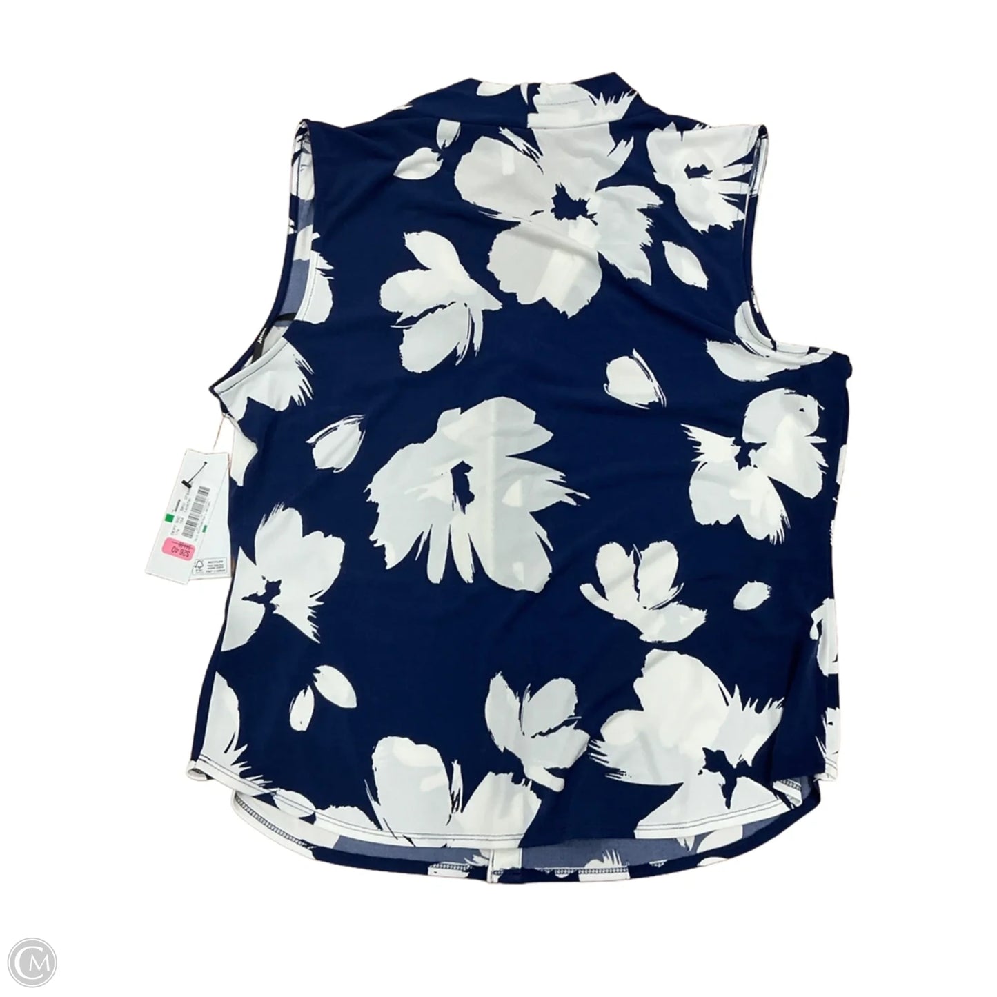Top Sleeveless By Dkny In Blue & White, Size: L
