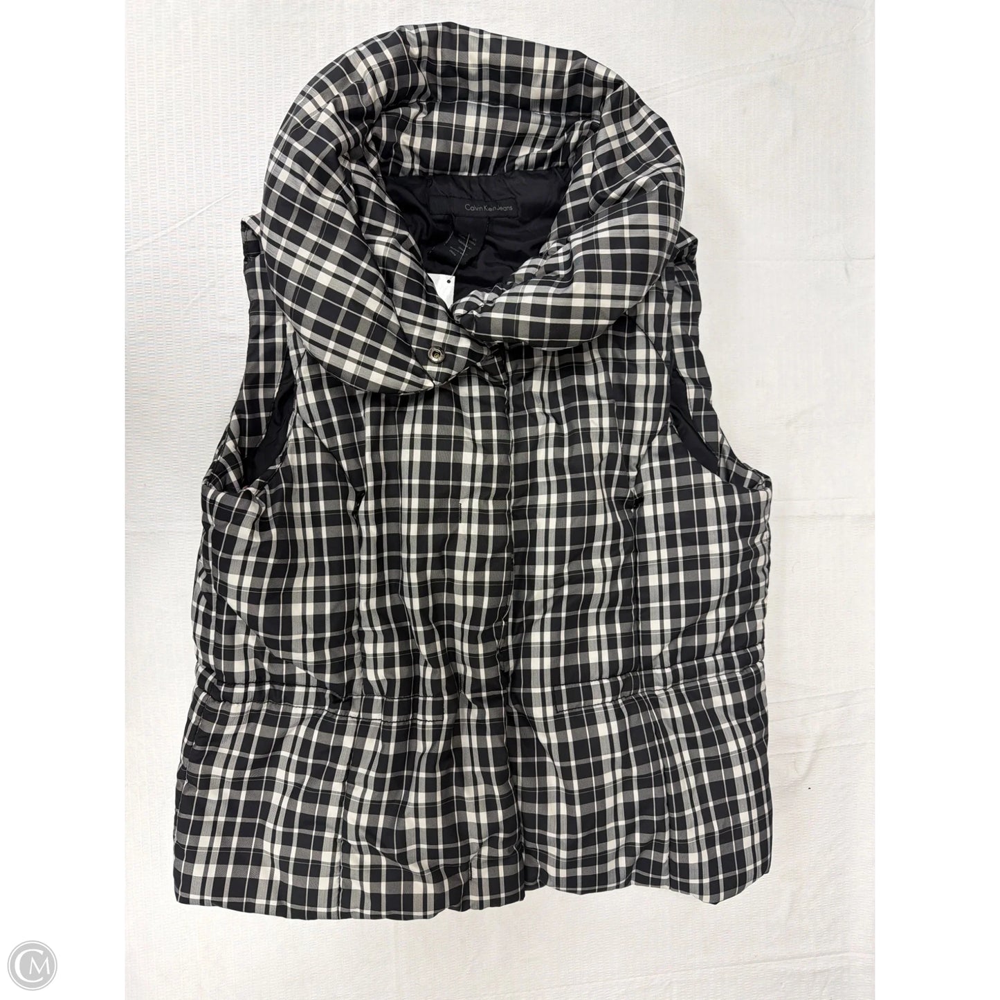 Vest Puffer & Quilted By Calvin Klein In Black & White, Size: Xl