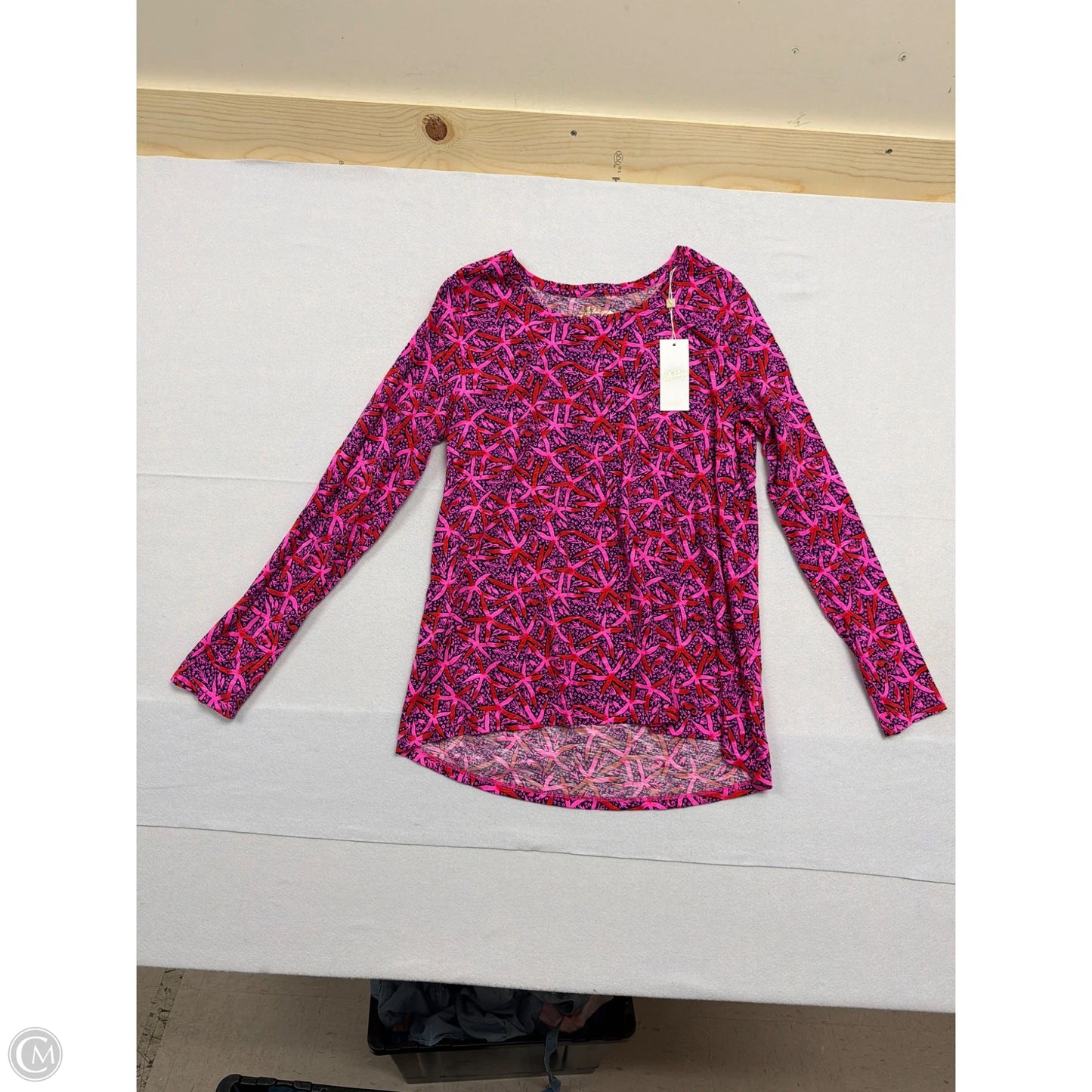 Top Long Sleeve Designer By Lilly Pulitzer In Blue & Pink, Size: L