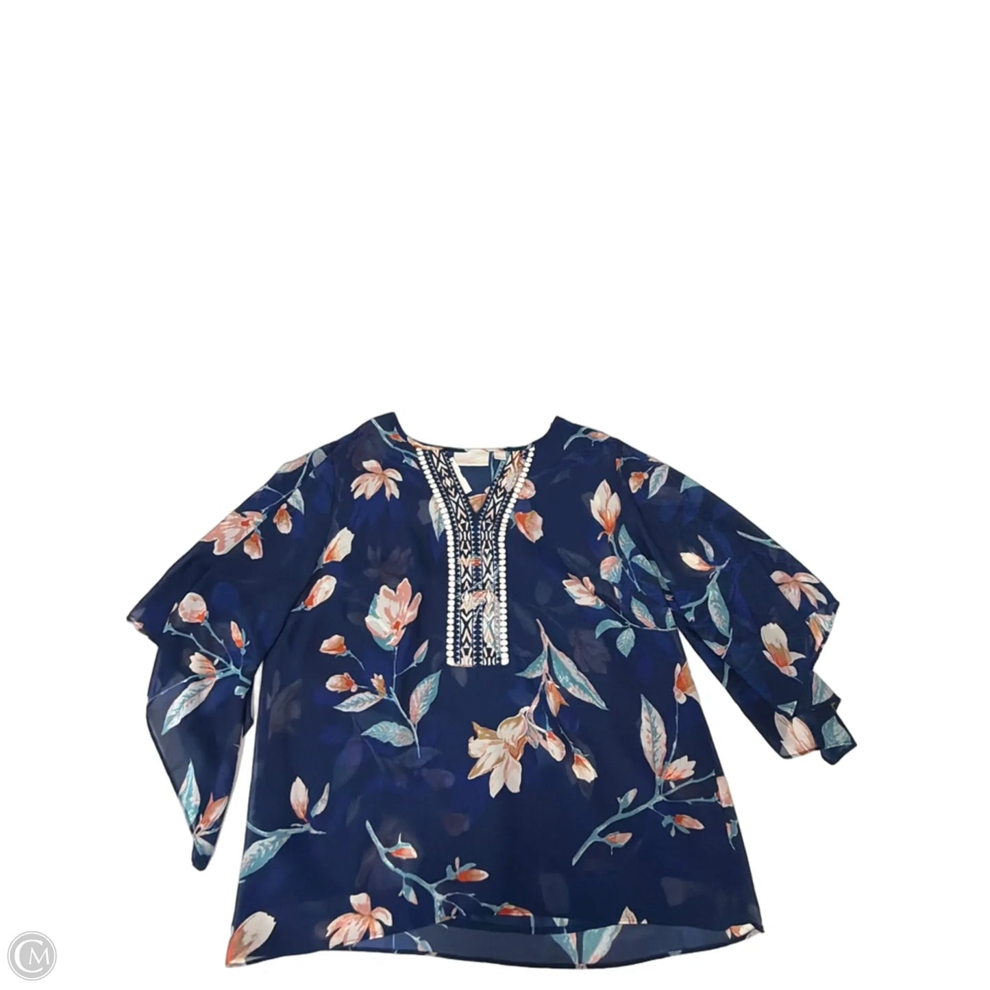 Top 3/4 Sleeve By Belle By Kim Gravel In Floral Print, Size: M