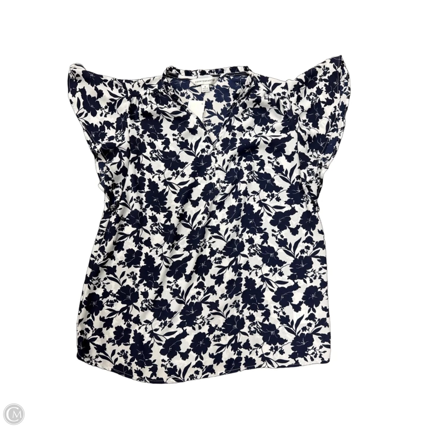Top Short Sleeve By Counterparts In Blue & White, Size: S