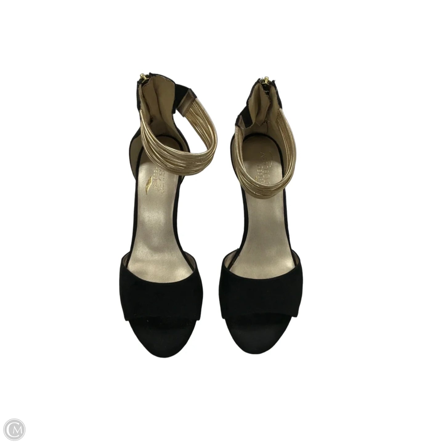 Sandals Heels Kitten By Aerosoles In Black & Gold, Size: 9.5