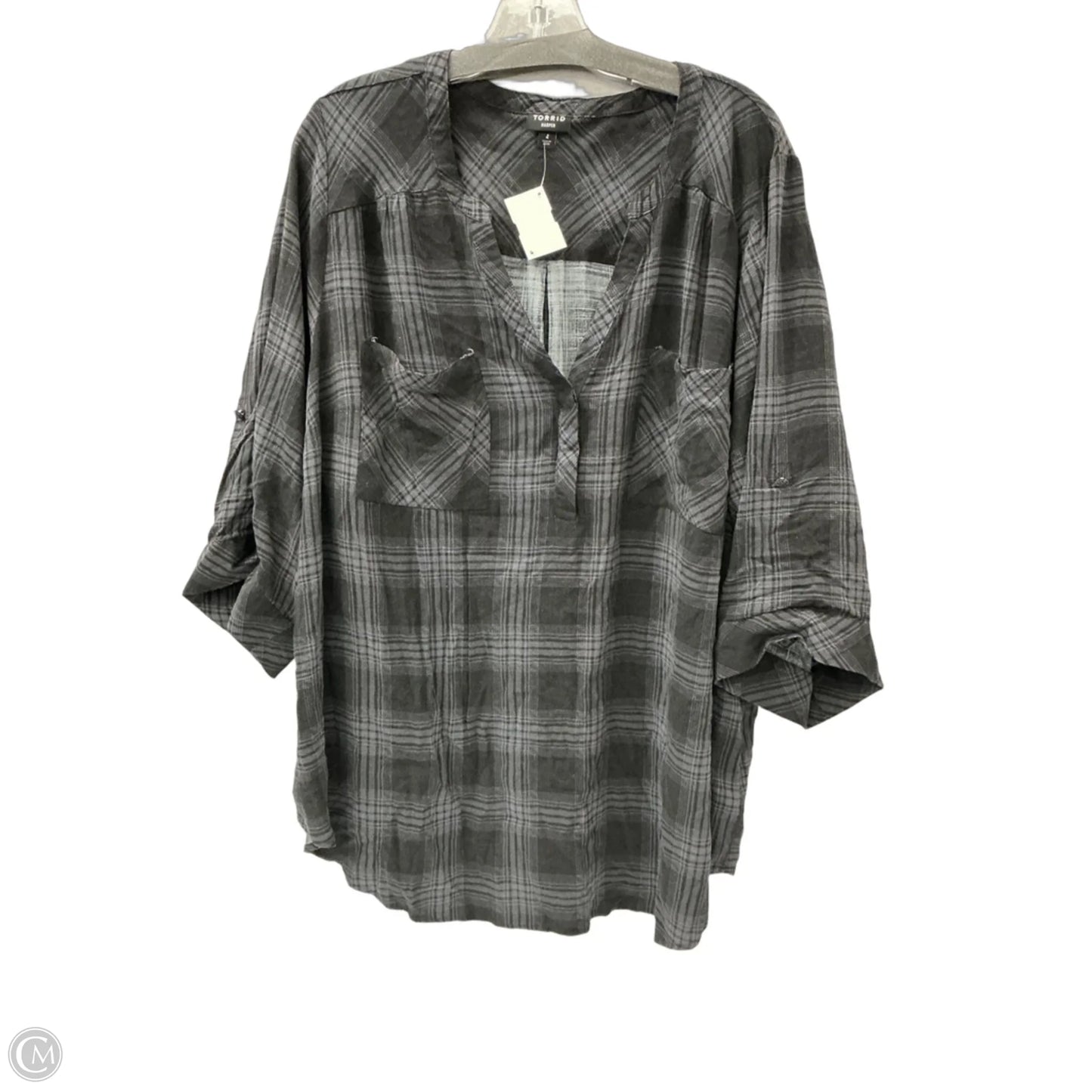 Top 3/4 Sleeve By Torrid In Plaid Pattern, Size: 4x