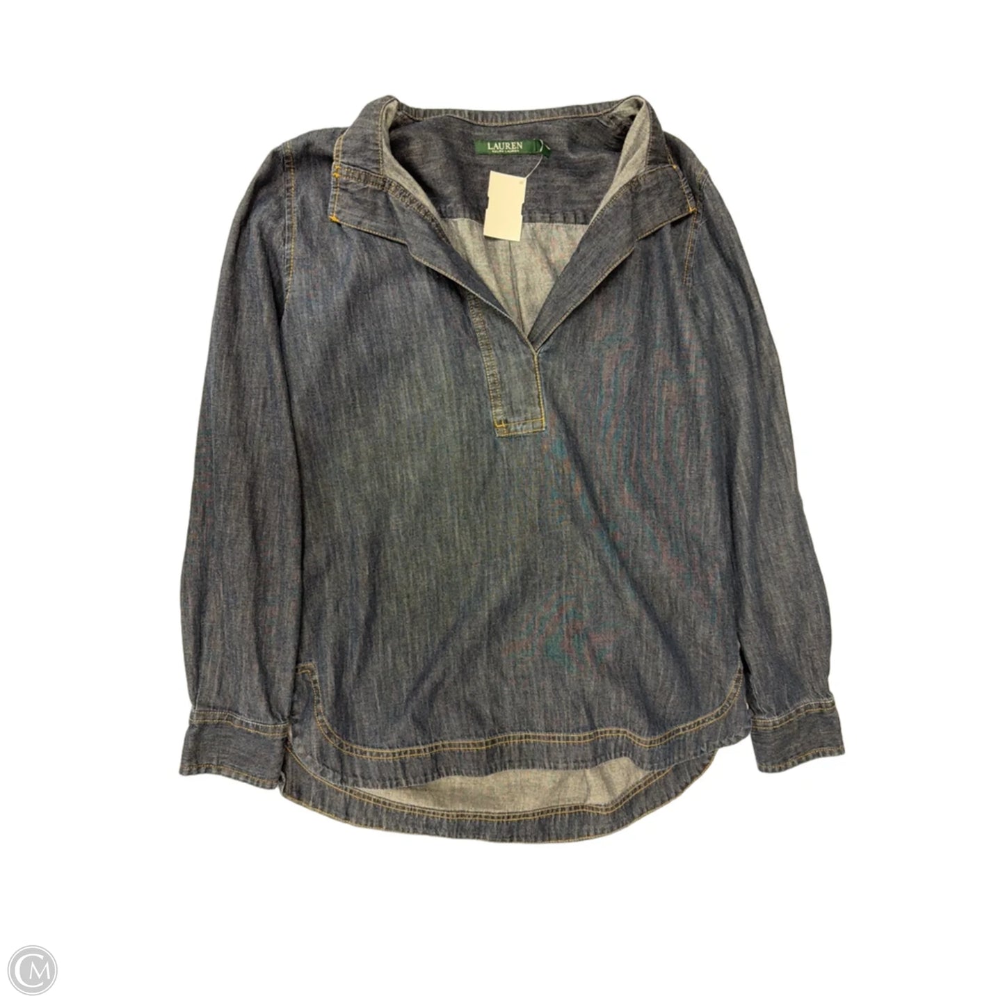 Top Long Sleeve By Lauren By Ralph Lauren In Blue Denim, Size: S
