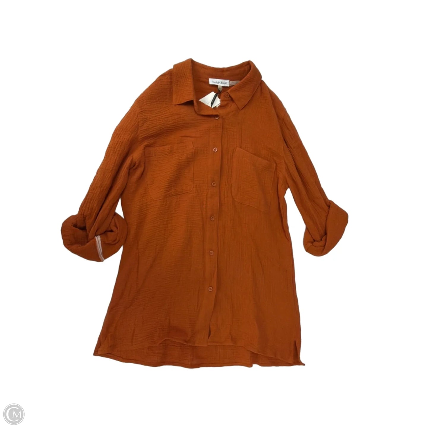 Top Long Sleeve By Calvin Klein In Orange, Size: S