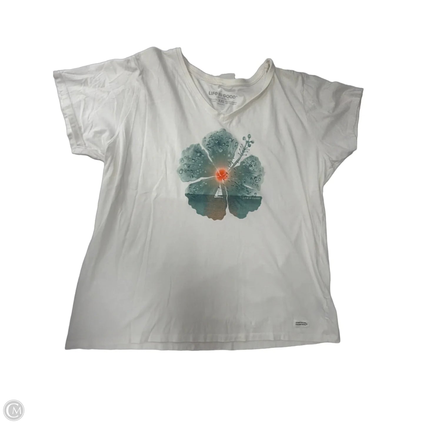Top Short Sleeve By Life Is Good In Cream, Size: 1x
