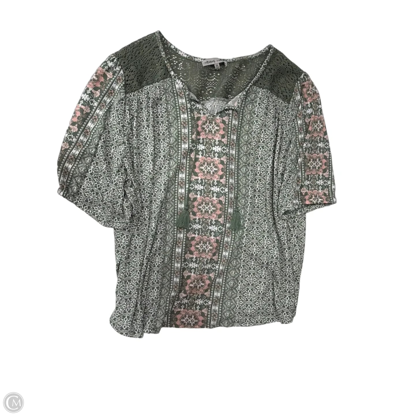 Top Short Sleeve By Absolutely Famous In Green & Pink, Size: 3x