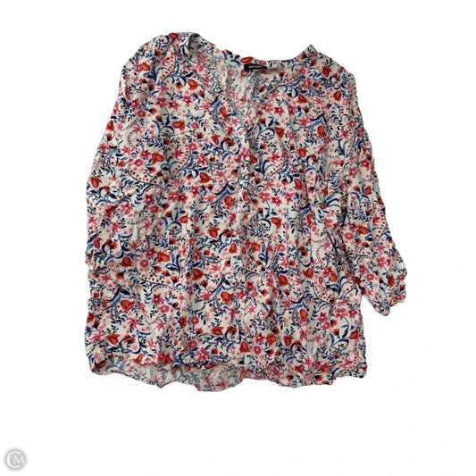Top 3/4 Sleeve By Basic Editions In Floral Print, Size: 2x