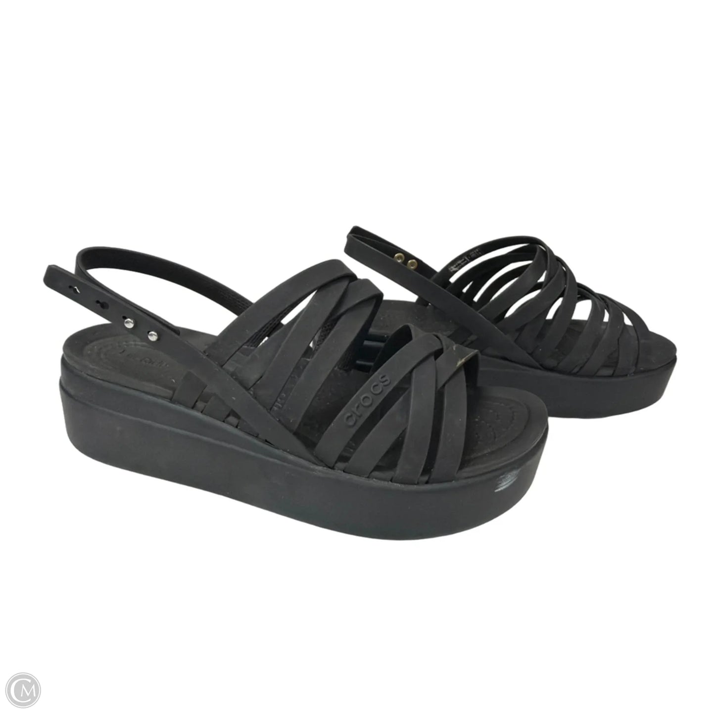 Sandals Flats By Crocs In Black, Size: 8