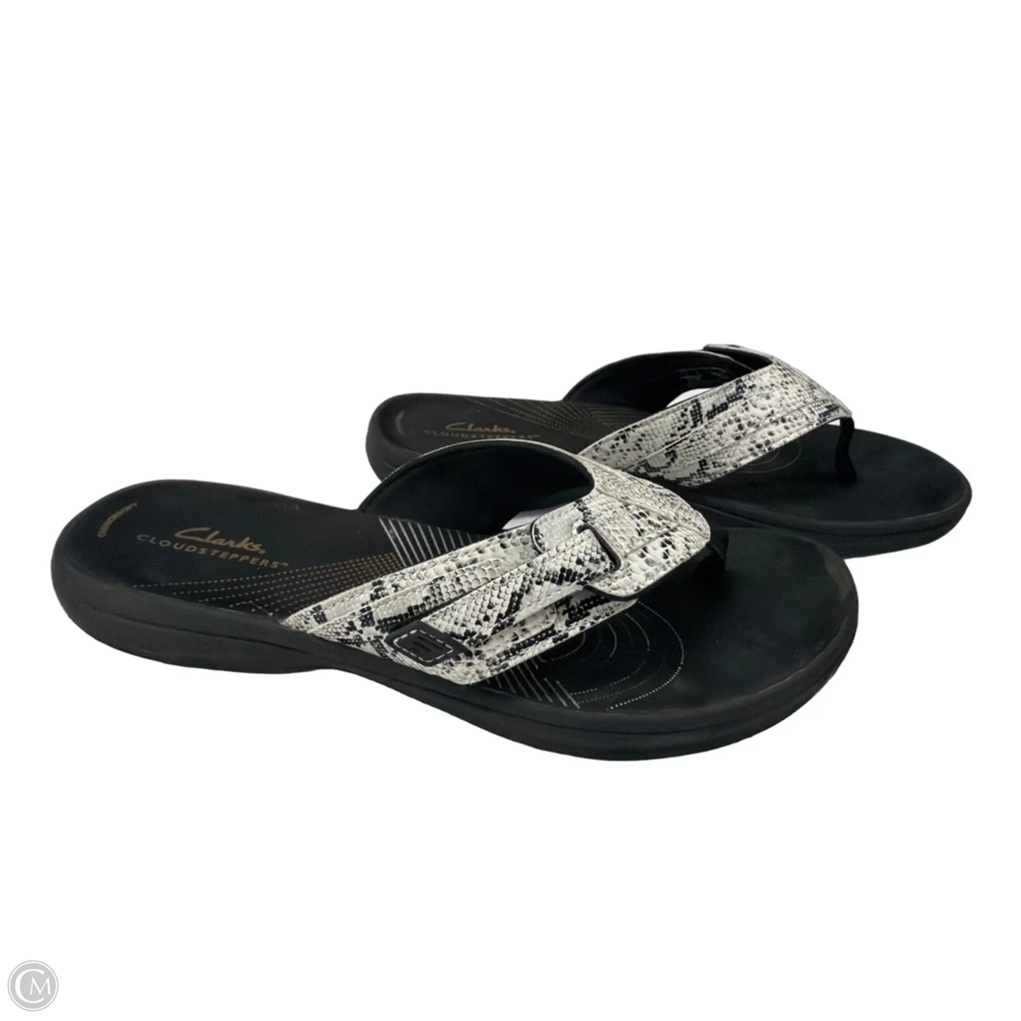 Sandals Flip Flops By Clarks In Black & White, Size: 8