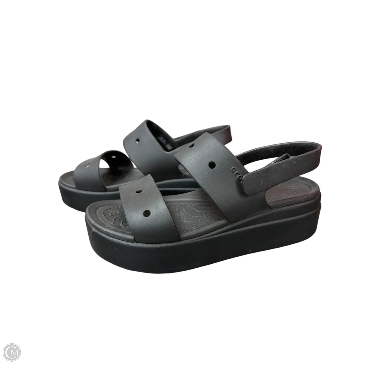 Sandals Flats By Crocs In Black, Size: 8