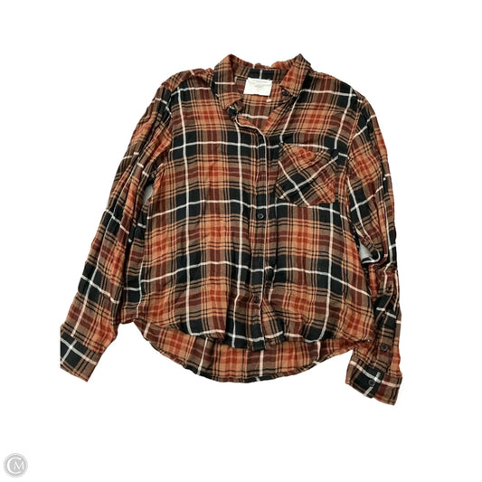 Top Long Sleeve By Beachlunchlounge In Plaid Pattern, Size: M