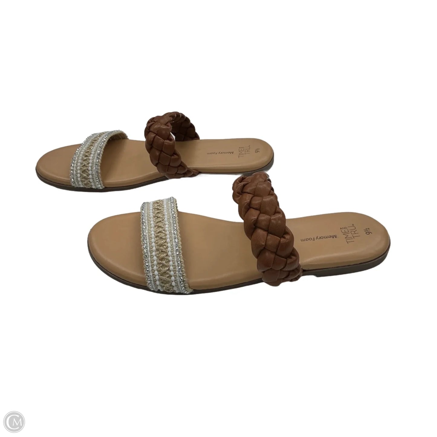 Sandals Flats By Time And Tru In Brown & Cream, Size: 9.5
