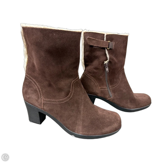 Boots Ankle Heels By Clarks In Brown, Size: 9