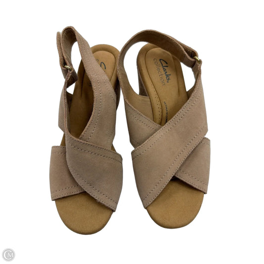 Sandals Heels Wedge By Clarks In Tan, Size: 8