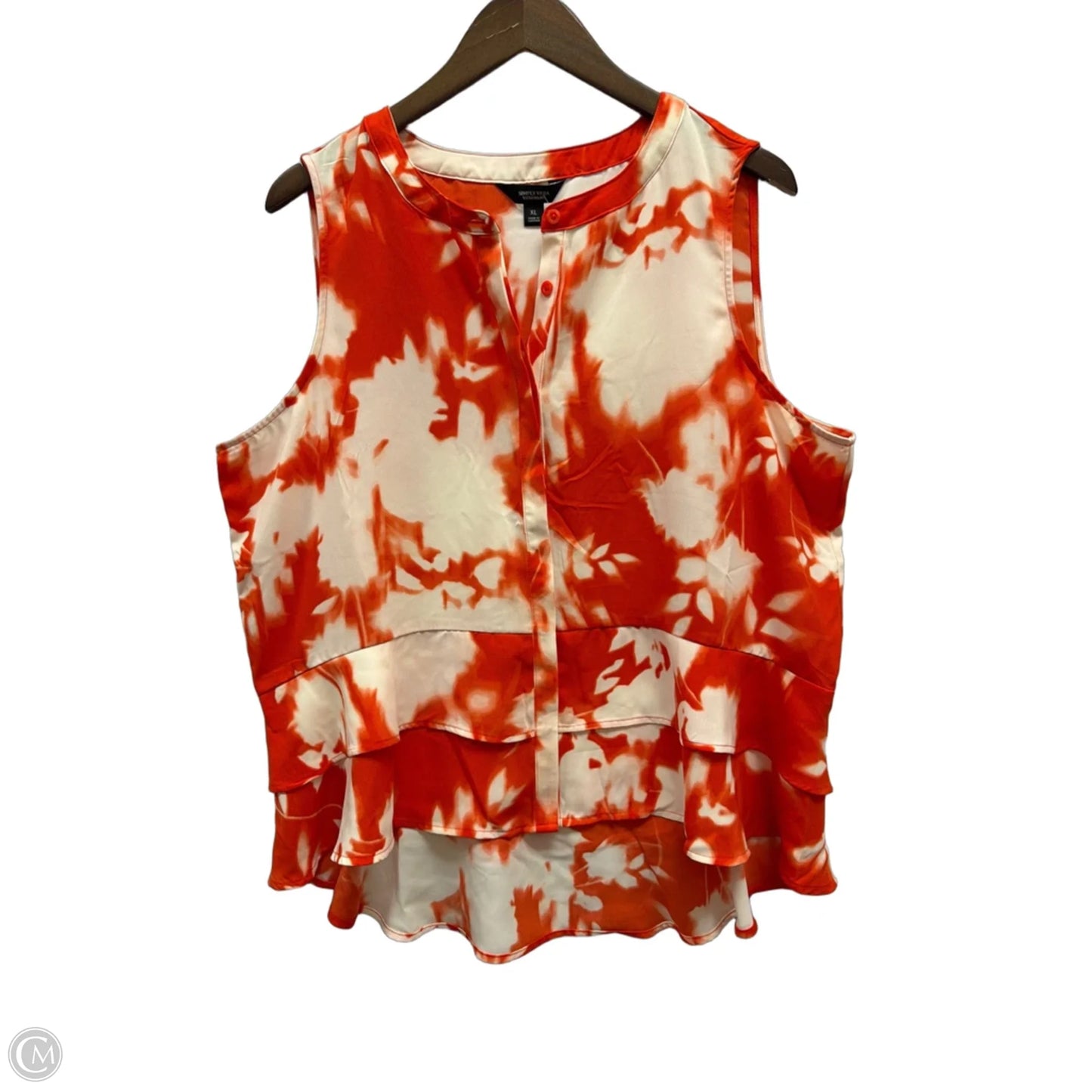 Top Sleeveless By Simply Vera In Orange & White, Size: Xl
