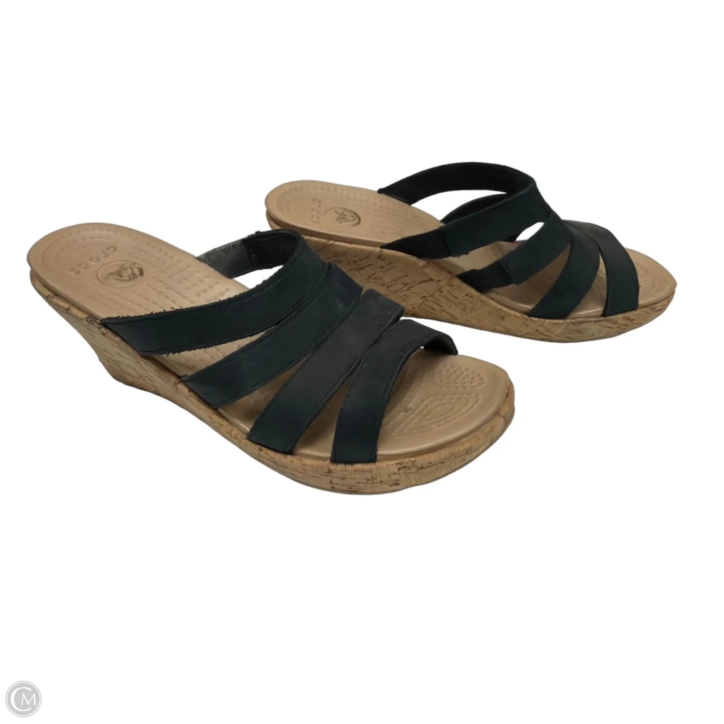 Sandals Heels Wedge By Crocs In Black, Size: 8