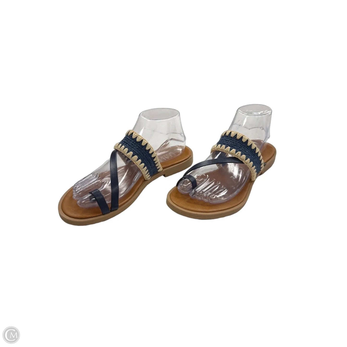 Sandals Flats By Italian Shoemakers In Blue & Cream, Size: 7.5
