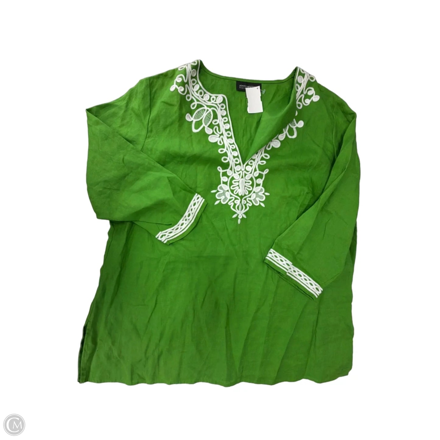 Top 3/4 Sleeve By Jones New York In Green & White, Size: 2x