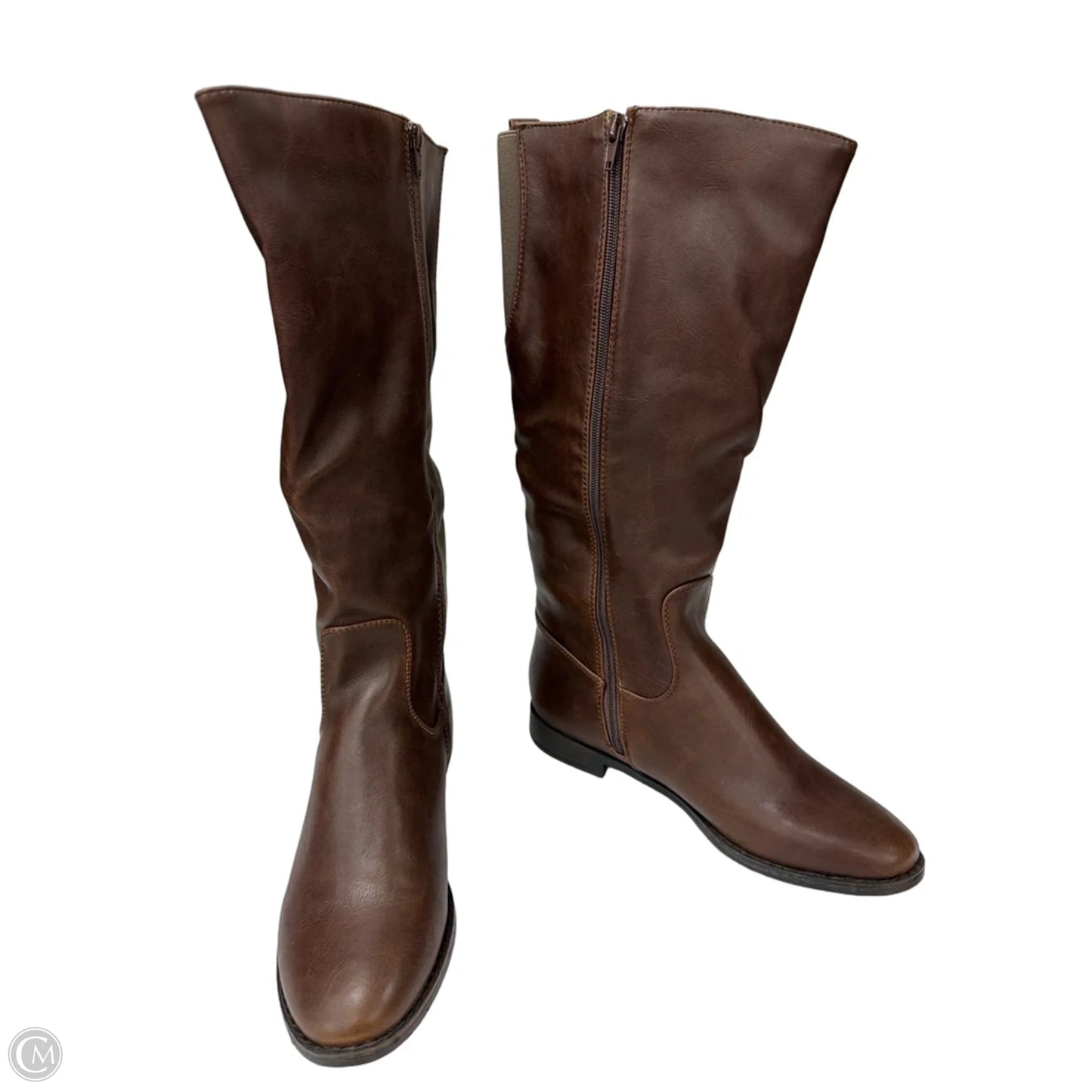 Boots Knee Flats By Clothes Mentor In Brown, Size: 9