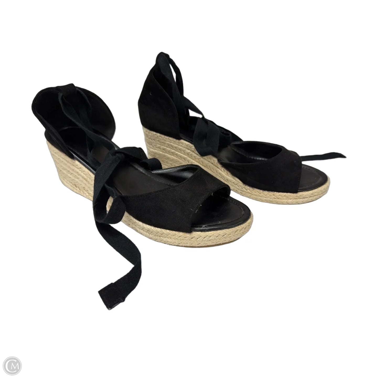 Sandals Heels Wedge By Clothes Mentor In Black, Size: 11