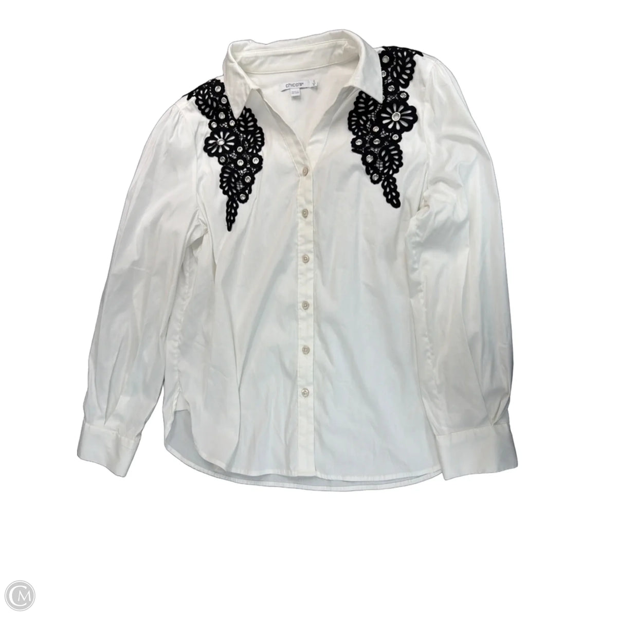 Top Long Sleeve By Chicos In Black & White, Size: L