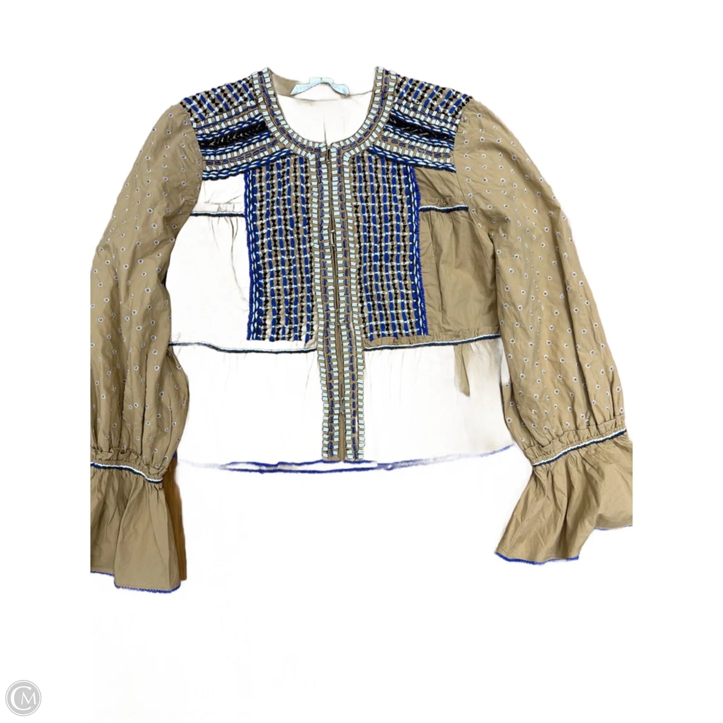 Top Long Sleeve By Veronica Beard In Blue & Tan, Size: Xs
