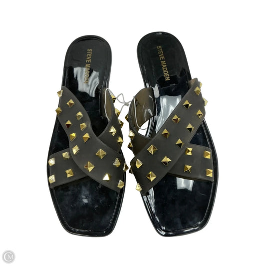 Sandals Flats By Steve Madden In Black & Gold, Size: 8