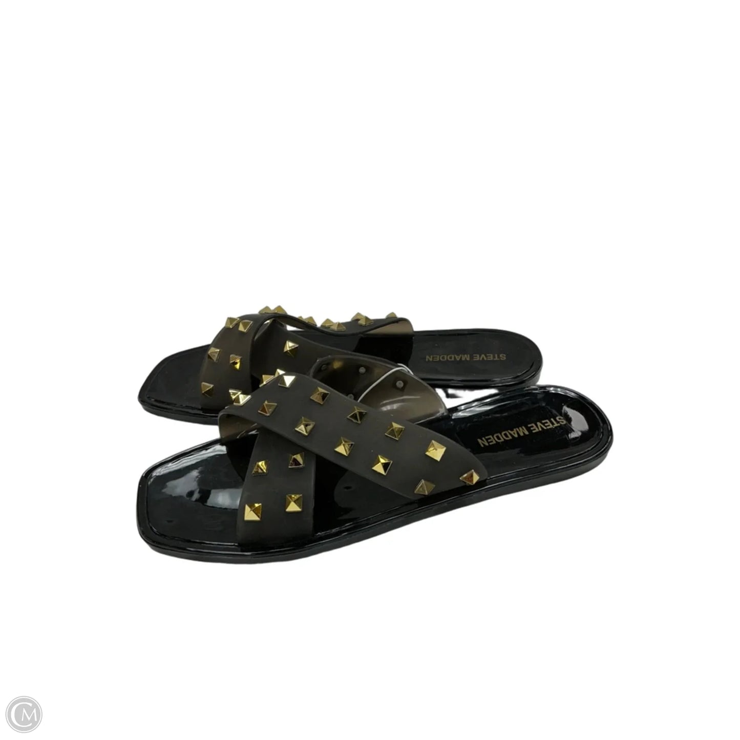 Sandals Flats By Steve Madden In Black & Gold, Size: 8