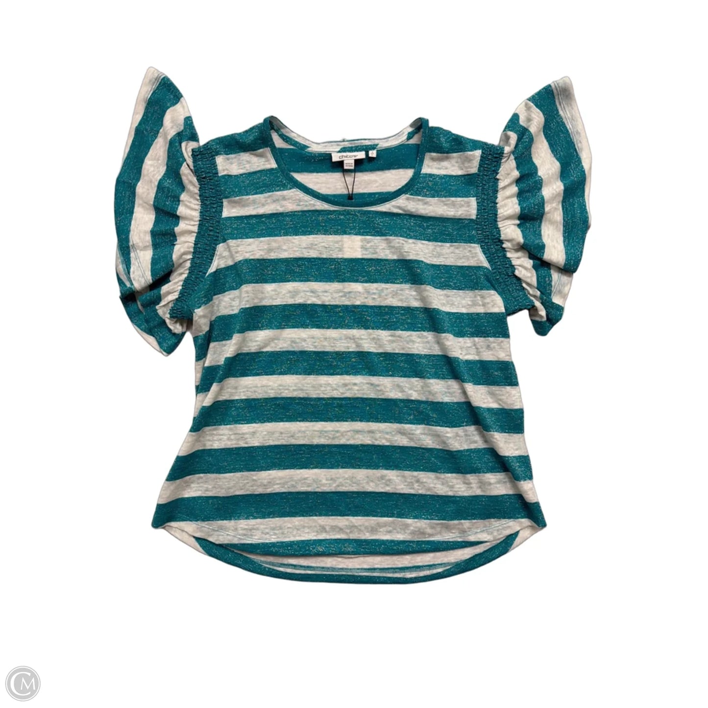 Top Short Sleeve By Chicos In Striped Pattern, Size: L