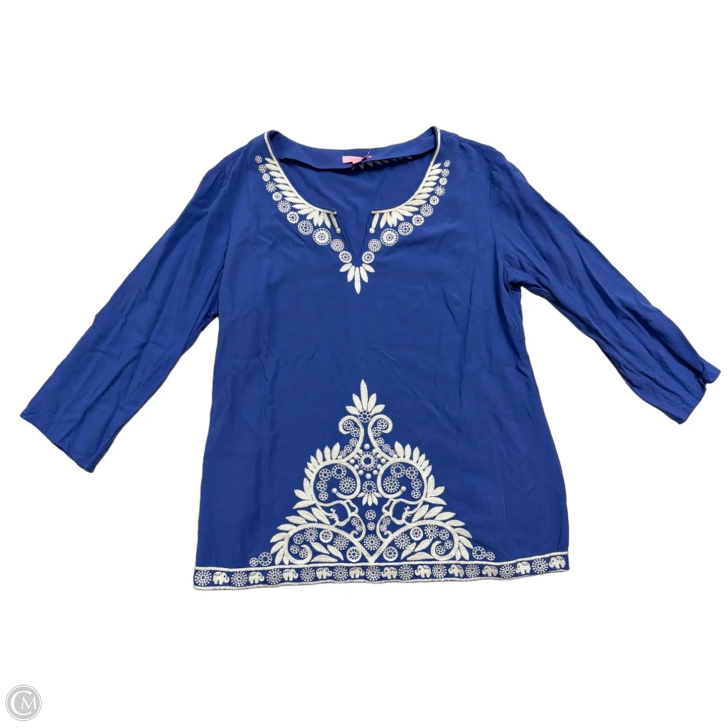 Top 3/4 Sleeve Designer By Lilly Pulitzer In Blue & White, Size: Xl