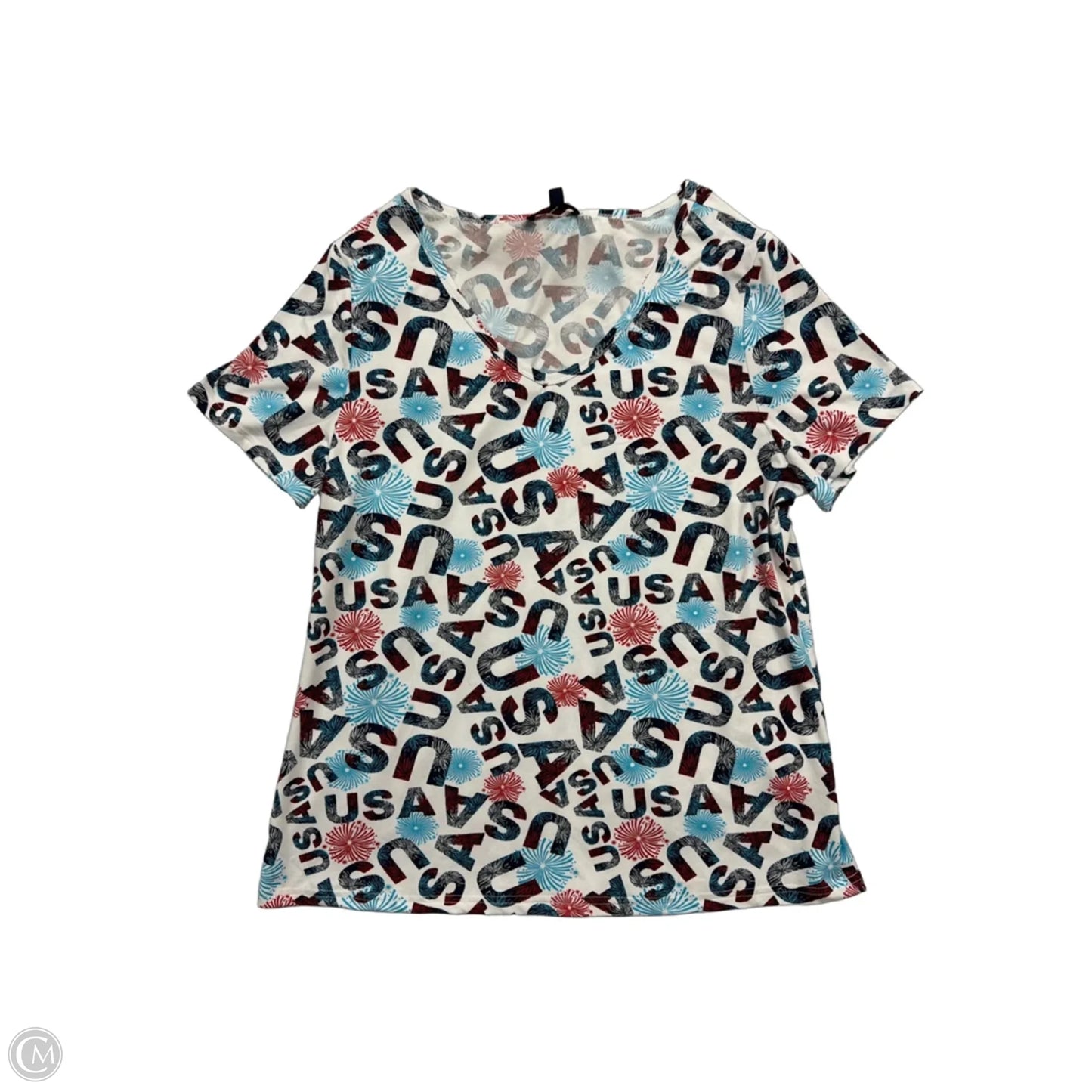 Top Short Sleeve By Cmf In Blue Red & White, Size: Xl