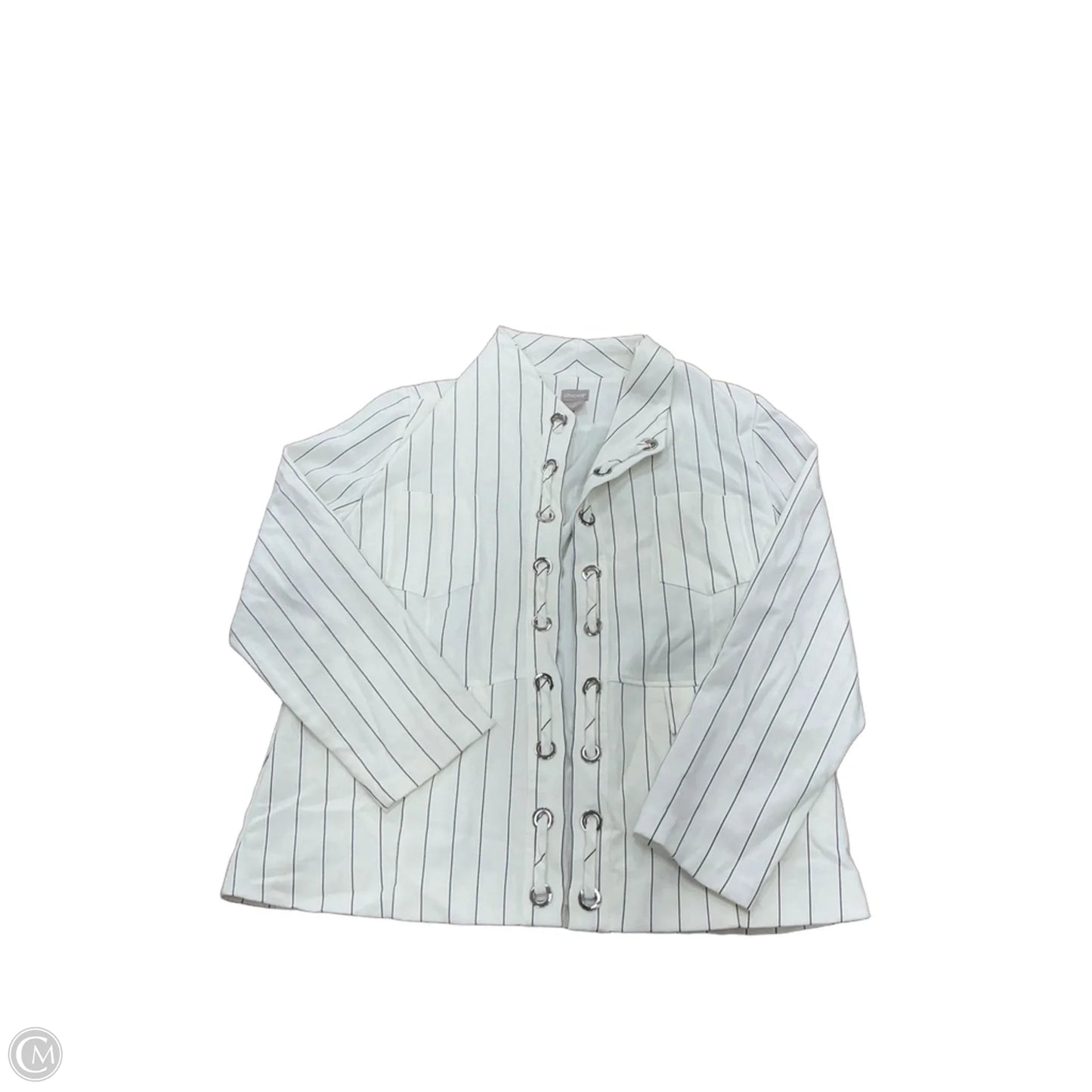 Blazer By Chicos In Striped Pattern, Size: L