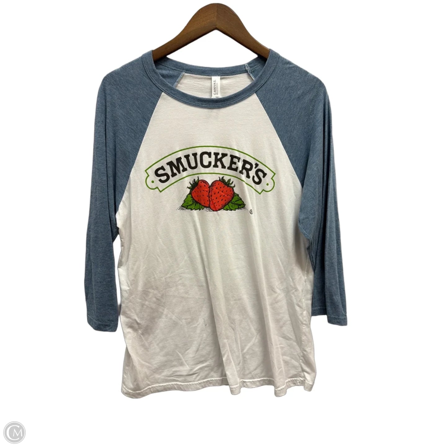 Top 3/4 Sleeve By Canvas In Blue & White, Size: L