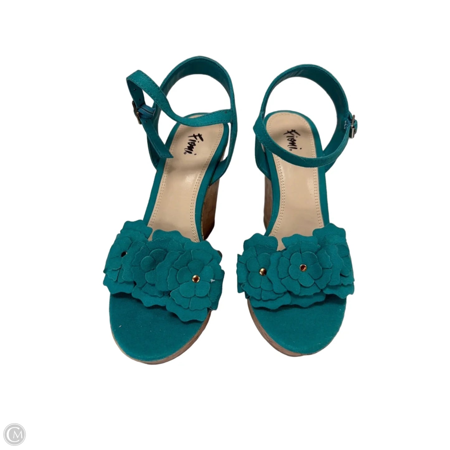 Sandals Heels Wedge By Fioni In Teal, Size: 6.5